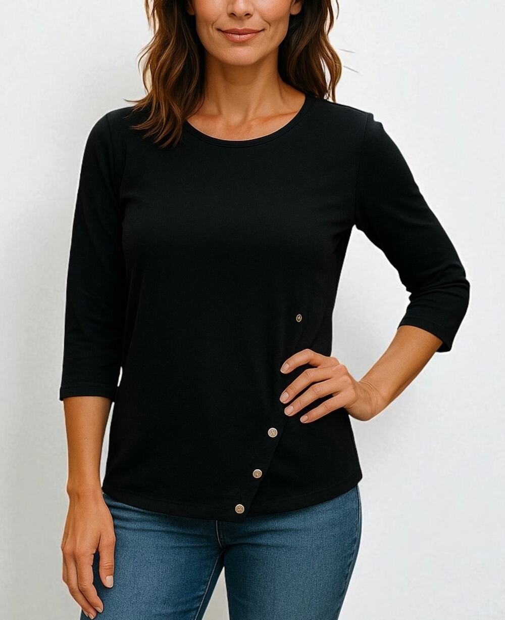 2/$15 Carmen Marc Valvo Luxe Button Wrap Sweater Black Size M